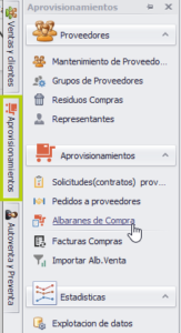 Albaran de compra desde la pestaña de aprovisionamiento