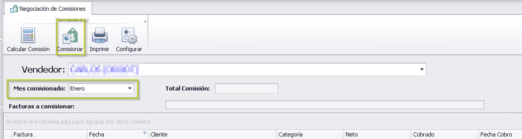 botón comisionar y seleccionar un mes