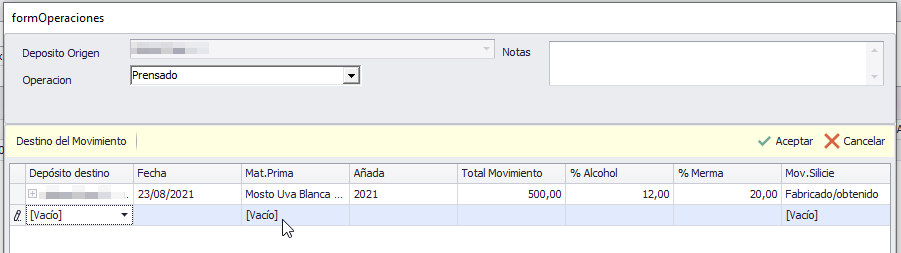 Prensado para convertir uva en mosto